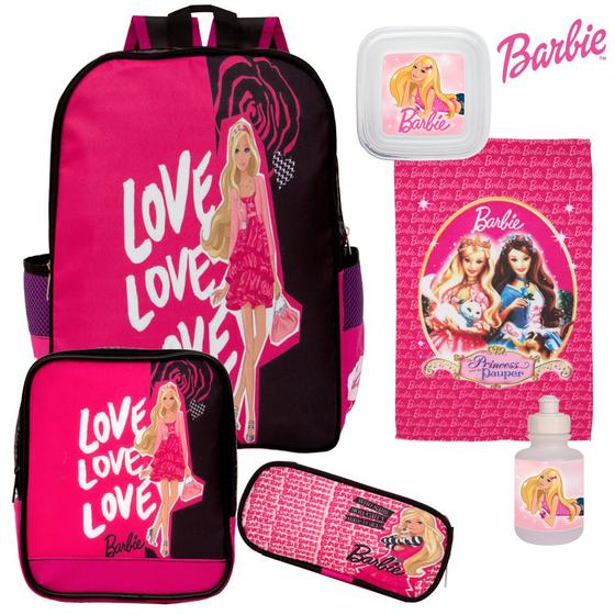 Imagem de Mochila Infantil Barbie Escolar Costas com Acessórios Bom Preço