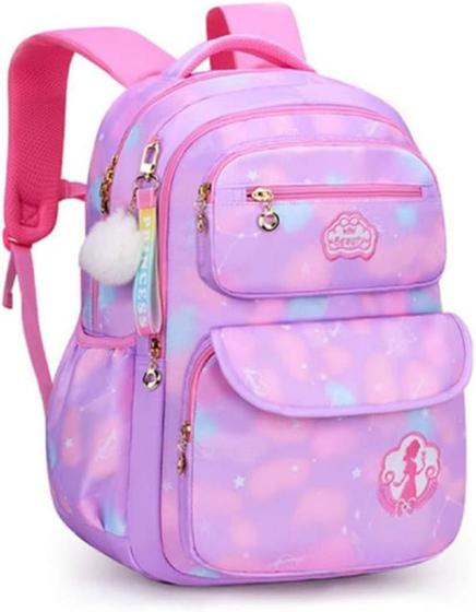 Imagem de Mochila Infantil Bolsa Escolar Grande Moda Colorida Meninas Cor Rosa Estojo acoplado