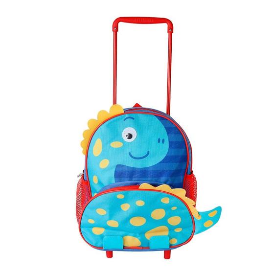 Imagem de Mochila Infantil com Rodinha e Alças Tema Dinossauro Azul