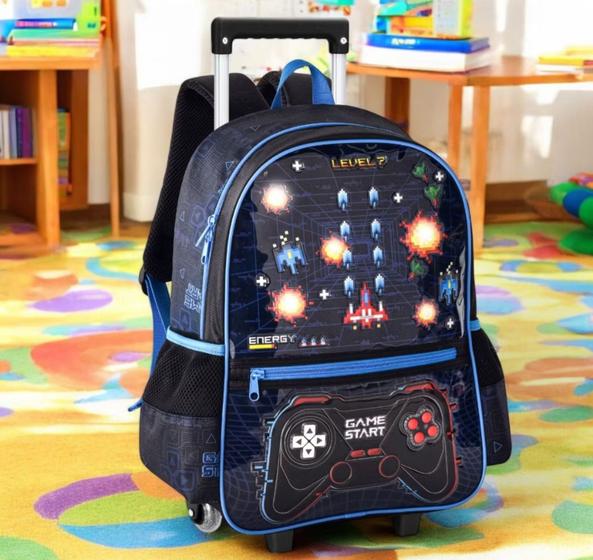 Imagem de Mochila Infantil Com Rodinha Game Player Interativa Com Luzes Game Start Escolar Menino Clio