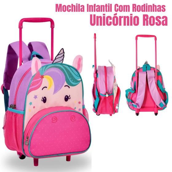 Imagem de Mochila Infantil Com Rodinhas Alças Retrátil Creche Passeio Escola Estampa Unicórnio