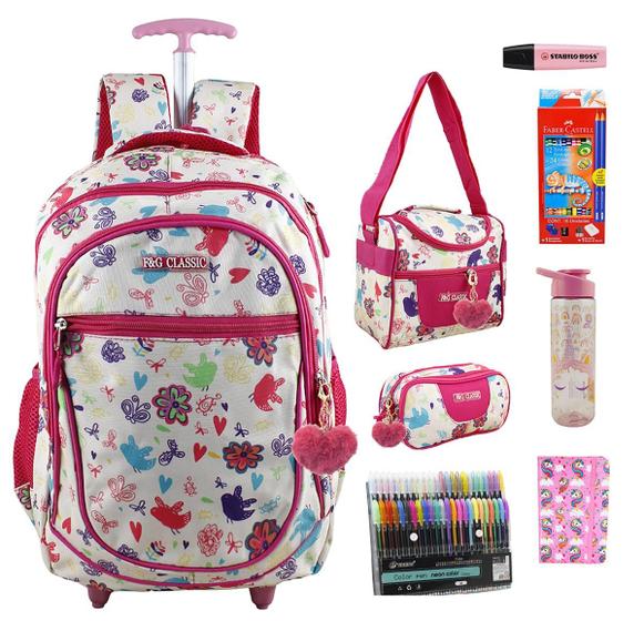 Imagem de Mochila Infantil Completa para Meninas c/ Caneta Stabilo Kit Escolar  Estojo e Lancheira