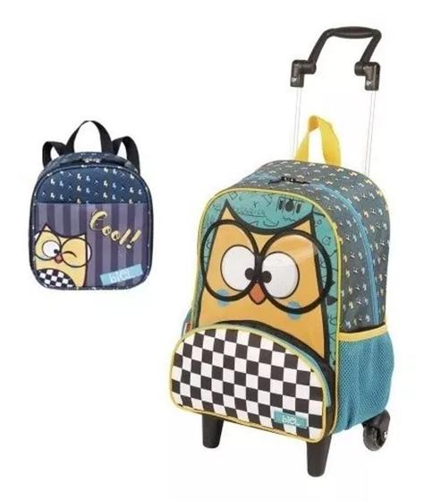 Imagem de Mochila Infantil Corujinha Biel Média Rodinha + Lancheira