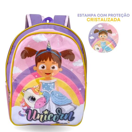 Imagem de Mochila Infantil Costas Escolar Cristal Feminino Grande Reforçada Menina Juvenil Unicórnio