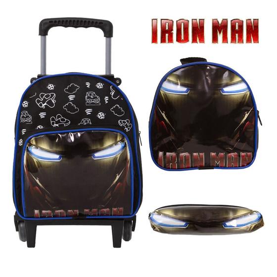 Imagem de Mochila Infantil Creche Rodas Lancheira Iron Man Reforçada