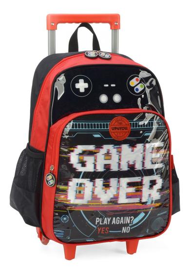 Imagem de Mochila Infantil de Costas com Rodinhas Vermelho Game Over