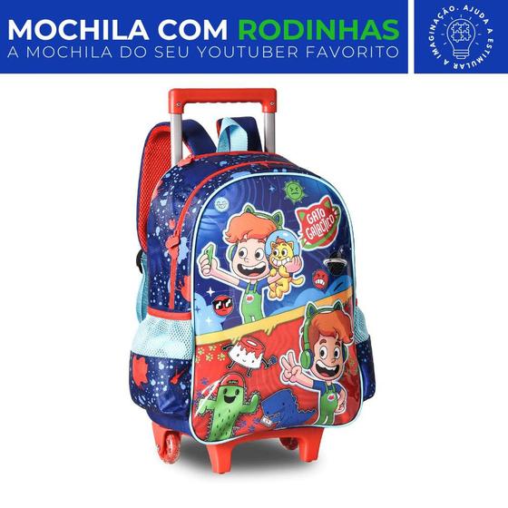 Imagem de Mochila Infantil de Costas Rodinhas Gato Galáctico Youtuber