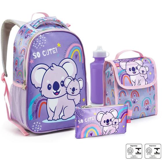 Imagem de Mochila Infantil de Menina 16" Kit Escolar Lancheira Garrafinha Estojo Seanite - COALA