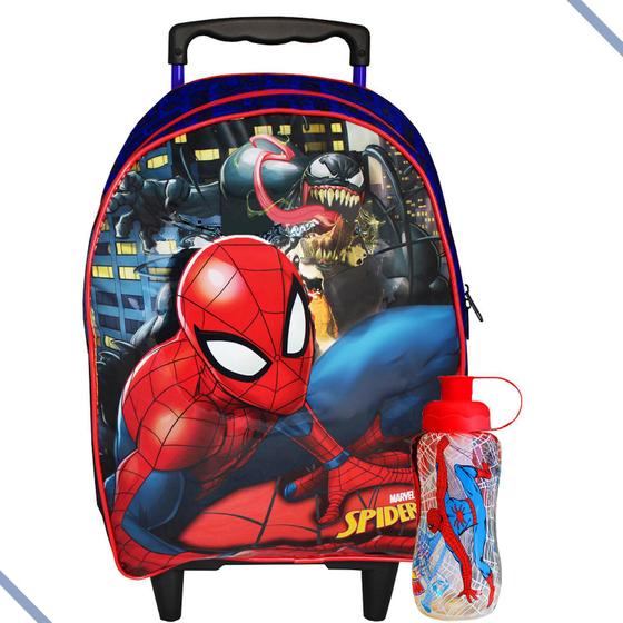 Imagem de Mochila Infantil De Rodas Com Garrafa Homem Aranha Marvel