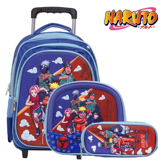 Imagem de Mochila Infantil de Rodinhas Naruto Grande Lancheira Estojo