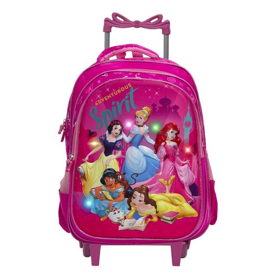 Imagem de Mochila Infantil De Rodinhas Princesas 3D Led Volta As Aulas