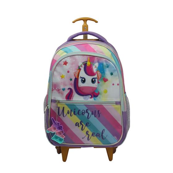 Imagem de Mochila Infantil Denlex com Rodinhas - Unicórnio POP IT