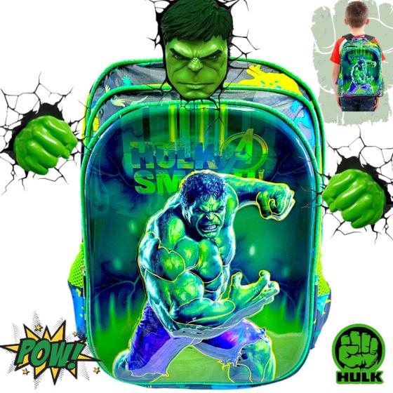 Imagem de Mochila Infantil do Hulk Escolar Vingadores Menino De Costas