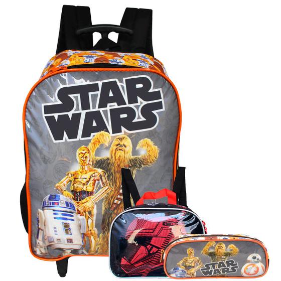 Imagem de Mochila Infantil E Juvenil De Rodinhas Com Lancheira Térmica E Estojo Escolar Guerra Nas Estrelas Star Wars