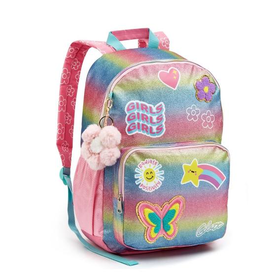 Imagem de Mochila Infantil Escolar Arco Íris Pom Pom Meninas