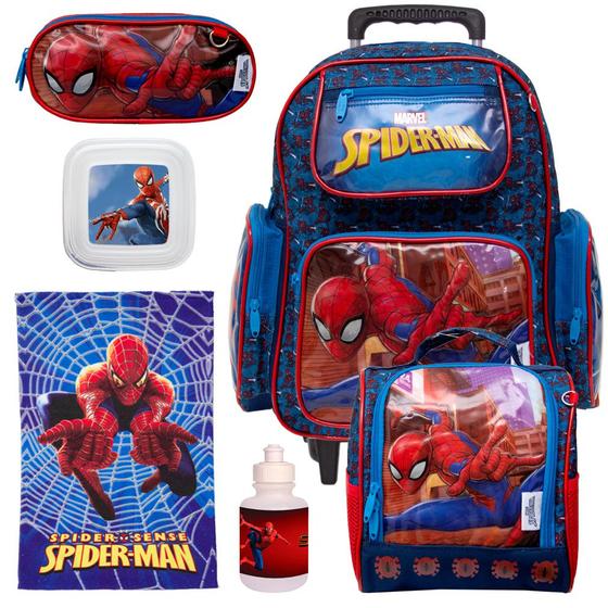 Imagem de Mochila Infantil Escolar Azul Menino Spider Man + Acessórios