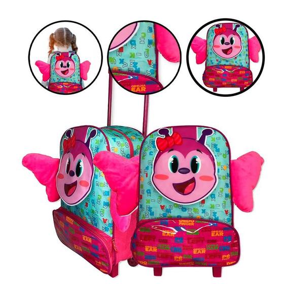 Imagem de Mochila Infantil Escolar Borboleta Jardim Infância Alça Ajustável Transporte Para Criança Rolante Amplo Espaçoso Interno