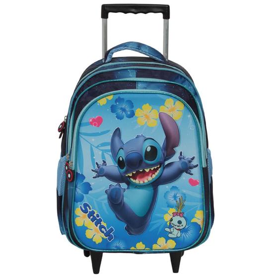 Imagem de Mochila Infantil Escolar Com Rodinhas Stitch 3D Cor Azul