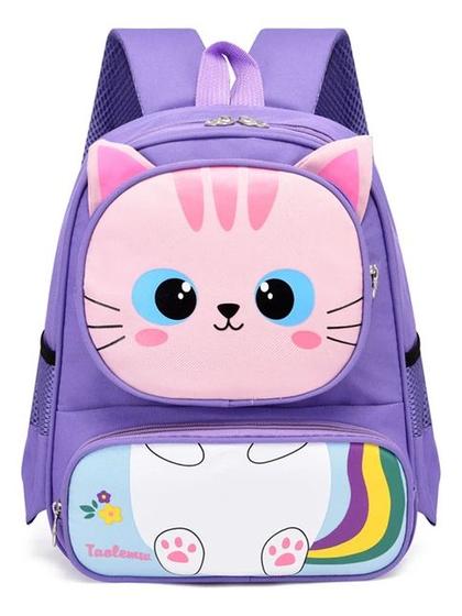 Imagem de Mochila Infantil Escolar Divertida Tigrinho Gatinho Desenho Cor Gatinho Lilás