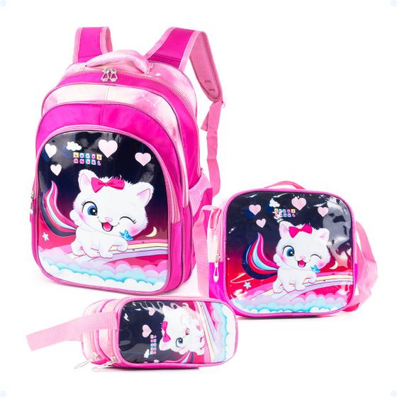 Imagem de Mochila Infantil Escolar Estojo Lancheira Térmica Reforçada