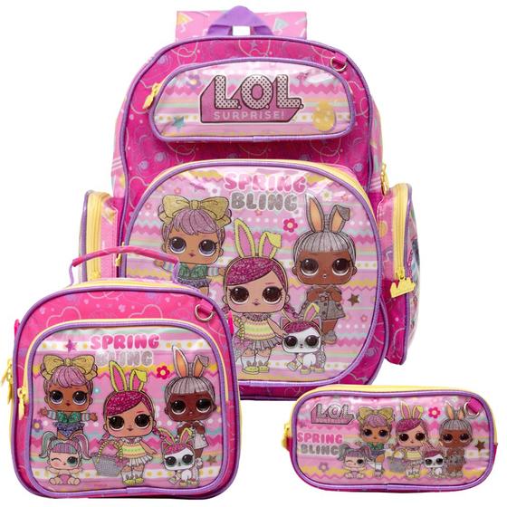 Imagem de Mochila infantil Escolar Feminina LOL Lancheira Passeio Rosa