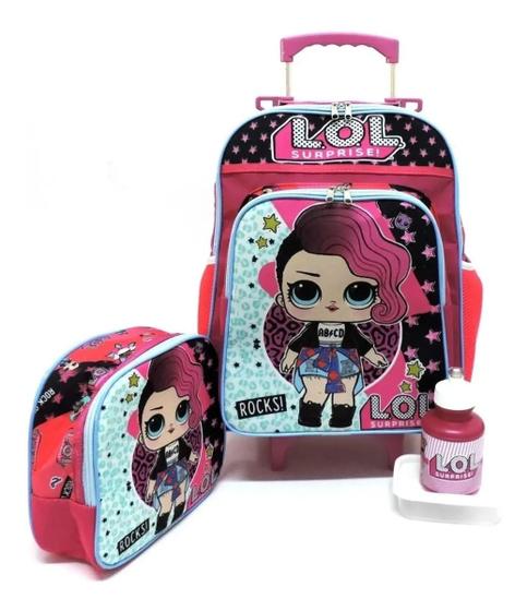 Imagem de Mochila Infantil Escolar Lol Rocks Rodinhas M + Lancheira F4