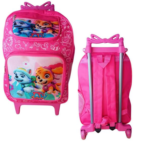 Imagem de Mochila Infantil Escolar Menina De Rodinha Feminina Patrulha Canina Rosa Novo