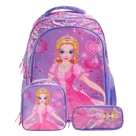 Imagem de Mochila Infantil Escolar Menina Kit Mochila Com Rodinha