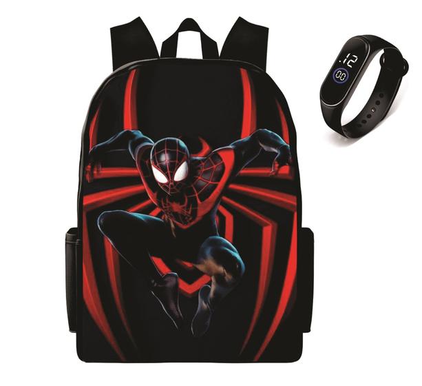 Imagem de Mochila Infantil Escolar Para Crianças Homem aranha Mais Relogio Digital Led