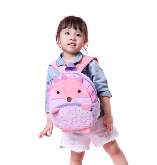 Imagem de Mochila infantil escolar pelúcia divertida formato ouriço  fofa