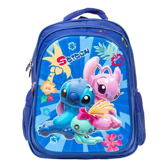 Imagem de Mochila Infantil Escolar Stitch Estampa 3D Costas Tam G ul