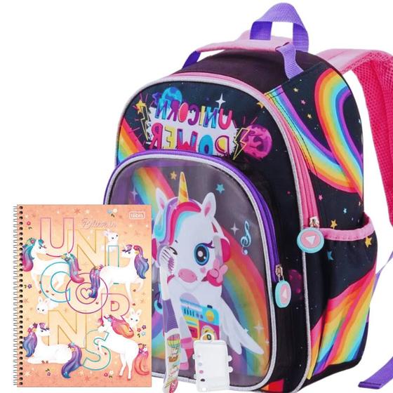 Imagem de Mochila Infantil Escolar Unicórnio Pop Star Com Caderno