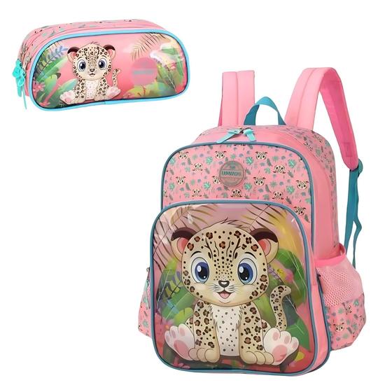 Imagem de Mochila Infantil + Estojo Onça UP4YOU Luxcel Salmão