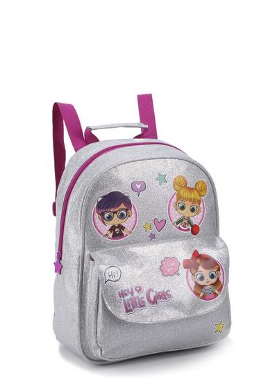 Imagem de Mochila infantil feminina prata com glitter boneca dolls mi14505 seanite