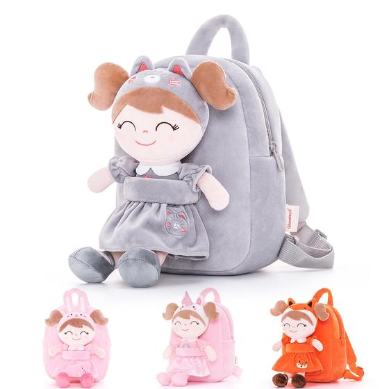 Imagem de Mochila Infantil Gloveleya Cat - Pelúcia Macia com Boneca de Pelúcia Cinza