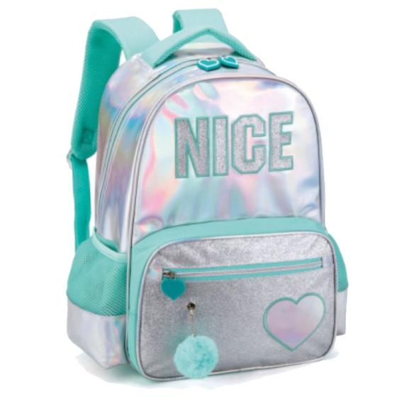 Imagem de Mochila Infantil Juvenil Nice Escolar Costas Tam Grande Verde Com Pompom