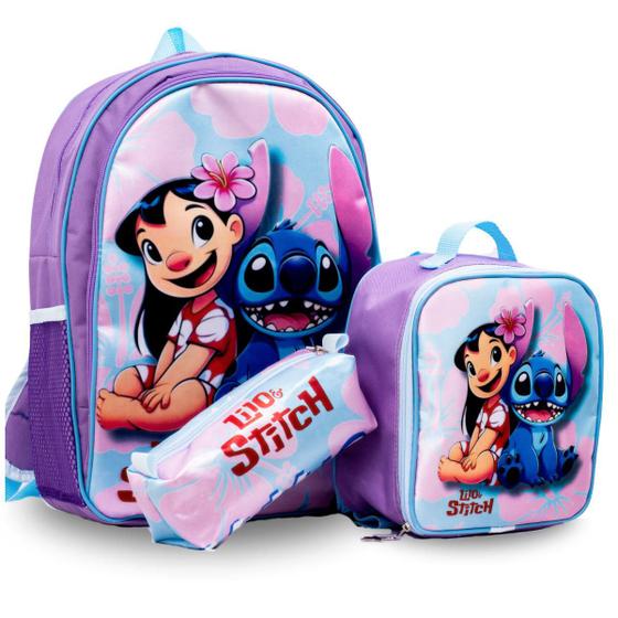Mochila Infantil Kit Escolar Lilo Stitch Menina + Lancheira + Estojo - Pikuka Imagem de Mochila Infantil Kit Escolar Lilo Stitch Menina + Lancheira + Estojo