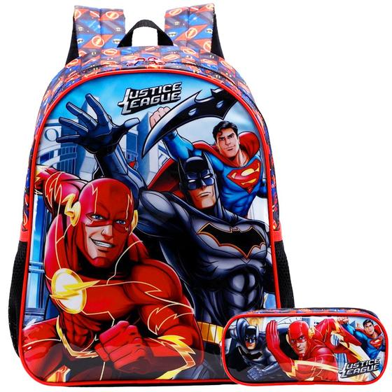 Imagem de Mochila Infantil Liga Da Justiça Escolar Costas Tam G Reforçada Xeryus Com Estojo