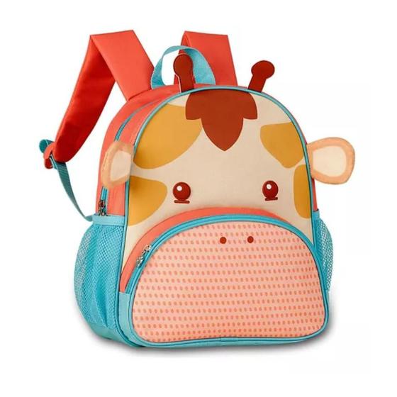 Imagem de Mochila Infantil Meninas Bichinhos 3D Girafa Rosa C/ Azul Safari - Clio