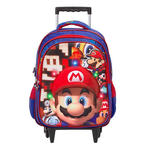 Imagem de Mochila Infantil Menino Super Mario Rodinhas Led Pisca Pisca