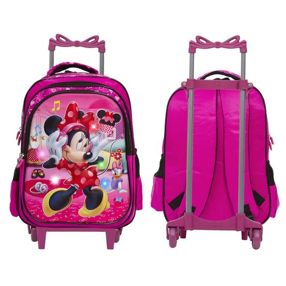 Imagem de Mochila Infantil Minnie Rodinhas Reforçada Led Colorido