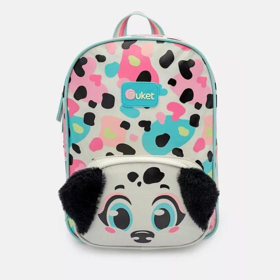 Imagem de Mochila Infantil Pequena Costas Alças de Ombro E Mão Dalmata Com Orelhas De Pelinhos Escola Menina Passeio