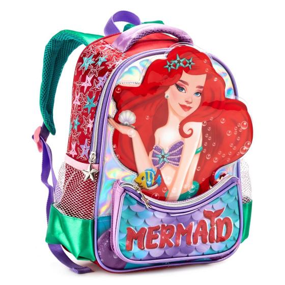 Imagem de Mochila Infantil Personagem Sereia Escolar Feminina Passeio Viagem Compacta Menina Multifuncional Fashion