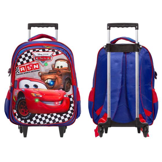 Imagem de Mochila Infantil Rodinha Carros Relampago Mcqueen 3D Led