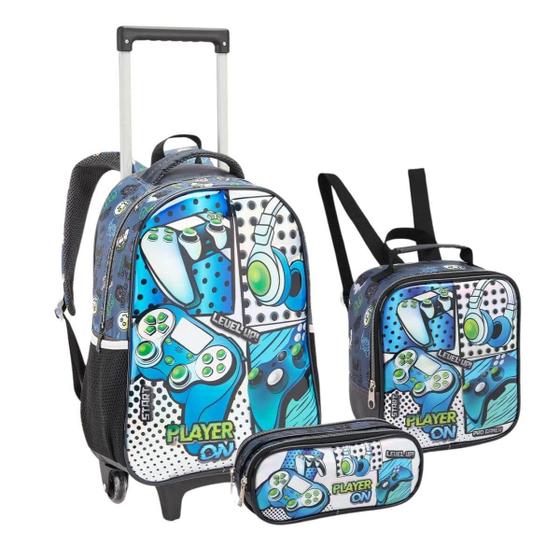 Imagem de Mochila Infantil Rodinha Player On com Lancheira e Estojo Azul