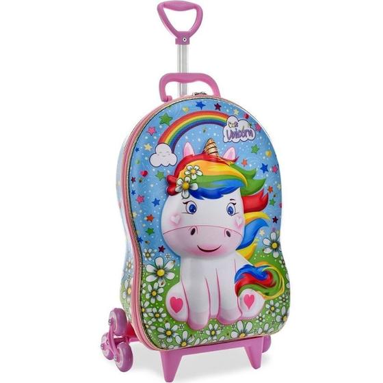 Imagem de Mochila infantil rodinha tripla 3D Cute Unicórnio Diplomata