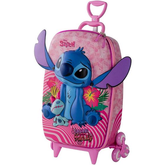 Imagem de Mochila infantil rodinha tripla 3D Stitch Rosa Diplomata