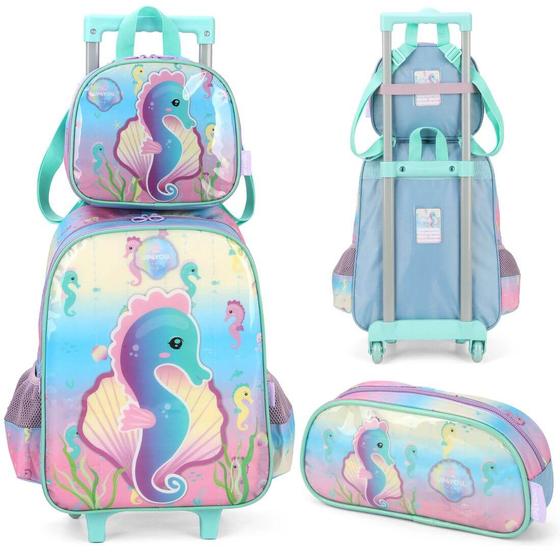 Imagem de Mochila Infantil Rodinhas Up4you Petit Cavalo Marinho