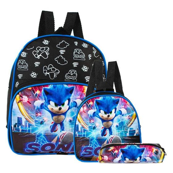 Imagem de Mochila Infantil Sonic Runner Filme Costas Lancheira+Estojo