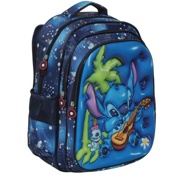 Imagem de Mochila Infantil Stitch 3D Grande Alça Costas Volta As Aulas